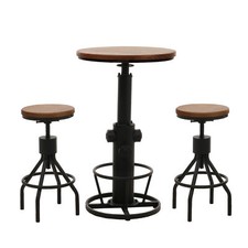 B-Ware Set Bartisch + 2x Barhocker MCW-N17, höhenverstellbar drehbar Holz, braun