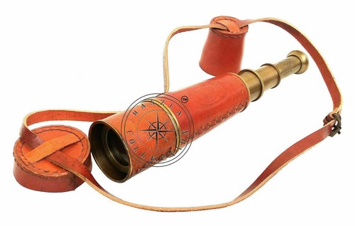 Antik messing leder fernglas - leder,