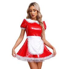 DE Sexy Damen Dienstmädchen Leder Lack Maid Kleid Französisches Magd Uniform