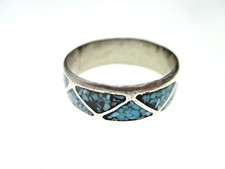 Mexico Türkis Ring 925 Sterling Silber Edelstein Mosaik Design Indianer Style