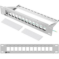 Patchpanel 10" Patchfeld Verteilerfeld 12-Port 1HE Keystone Jack Modul Hellgrau