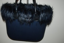 O BAG Shopper-Tasche dunkelblau mit Fell groß mit langen Tragegriffen ca. 35x30x