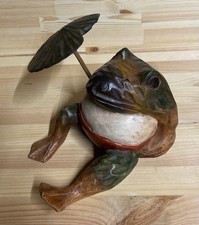 Holz Deko Frosch mit Blatt als Schirm