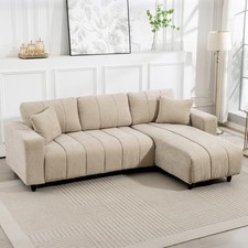 HOMCOM Ecksofa, 3 Sitzer Couch mit umkehrbarer Chaiselongue, Kissen, Beige