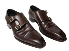 SANTONI Schuhe Herren (UK) 10 Braun Leder Double Monk Spitz Zehenpartie