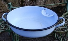 alte emaille Waschschüssel mit Seifenablage und Henkeln blaugrau m. schwarzem Ra