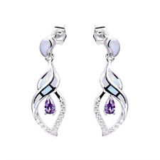 E08 Ohrringe Stecker Welle Kringel Opal Feueropal Kristall weiß lila versilbert