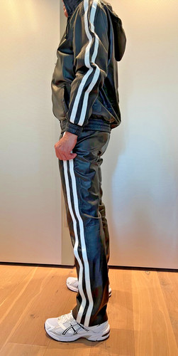 Leder jogging anzug - jogging, anzug,
