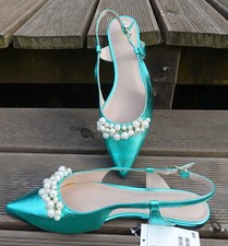 H&M Ballerinas Riemenballerinas Slingballerinas Türkis Perlen 41 7,5 UNGETRAGEN