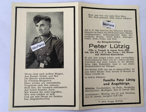 Sterbebild grenadier uffz - grenadier,