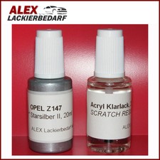Tupflack für Opel Z147 147 Starsilber II + Klarlack 2x20ml Pinselflasche
