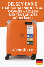 DELSEY Paris Hartschalenkoffer 37L Orange 4 Rollen USB TSA Schloss Rückläufer