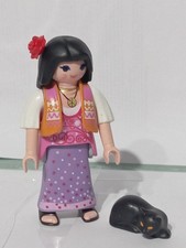 PLAYMOBIL FIGUR MÄDCHEN FRAU HIPPIE MIT SCHWARZER KATZE HIPPIE 80ER JAHRE FRI...
