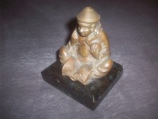 STATUETTE  BUDDHA / SITZENDER  MÖNCH Bronze/Obsidian  80 mm Plinthe 60 x 60 mm