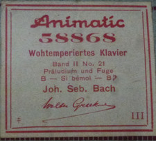 HUPFELD PIANO ROLL BACH'S