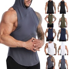 Herren Hoodie Kapuze Tank Top T-Shirt Fitness Gym Tee Muskel Workout Unterhemd