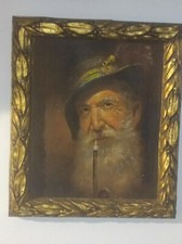 Pfeife rauchender Jäger in Öl, mit Rahmen 