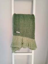 Wolldecke Cozy/ warme Wohndecke / warme Wendedecke /Mohair moosgrün meliert