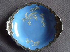 Schale blau silber overlay Original ALKA seltene Prunkschale floral Griffschale