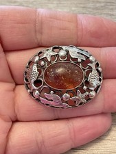 Silber Brosche 835 Fischland Bernstein Breite 3,5cm