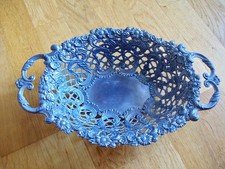 Jugendstil Brotkorb Schale aus Zinn oval verziert gepunzt grau-Silber Antik RAR