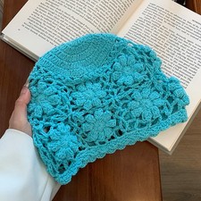 Damen Gestrickt Mütze Mädchen Hut Kopfbedeckung Hand-Crocheted Ethnisch Freizeit