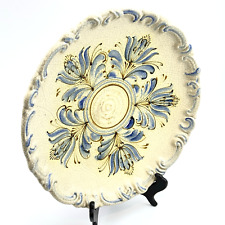 Antike Deko-Schale | Handbemalt | Craquelé-Glasur | Blau-Gold | 35 cm | Vintage 