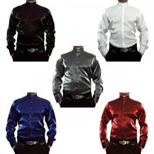 Herren Stehkragen Glanz Hemd Stehkragenhemd S8 Herrenhemd Glanzhemd viele Farben