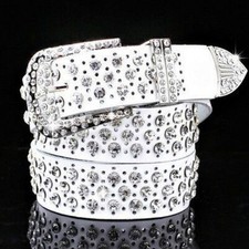 Echtleder Strass Gürtel Hohl Kristall Besetzt Bling Bund Neu