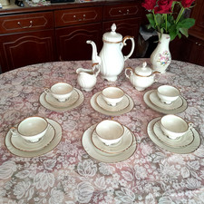 Volkstedt Porzellan Kaffe Service 6 Personen Elfenbein Beyer / Bock /  Ohne Deko