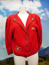 Rote Strickjacke mit Stickerei und Zopfmuster süße Trachtenjacke Jacke Gr.38