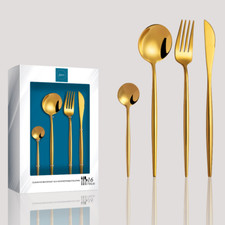 Besteckset 4 Personen 16 tlg Edelstahl Rostfrei Essbesteck gold schwarz Messer