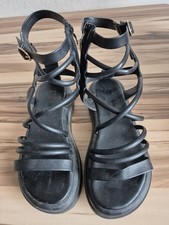 Fashion Damen Mädchen Plateau Pantoletten Riemen Sommerschuhe Gr. 36 Schwarz 