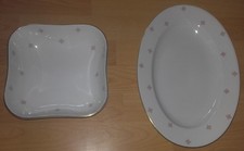 Servierplatte + Schüssel 20x20cm DDR Kahla Porzellan sehr selten Goldrand Kreise