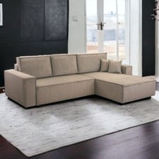 Wohnlandschaft Ecksofa Genua Cord Cappuccino mit Schlaffunktion Bett universell
