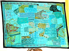 Wandbehang Indien Blau Patchwork Asiatisch 182 x 133 cm Handgefertigt Baumwolle