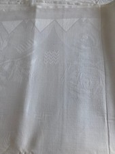 originale Art Deco Tischdecke weiß geometrisches Rosenmuster 148,0cm x 136,0