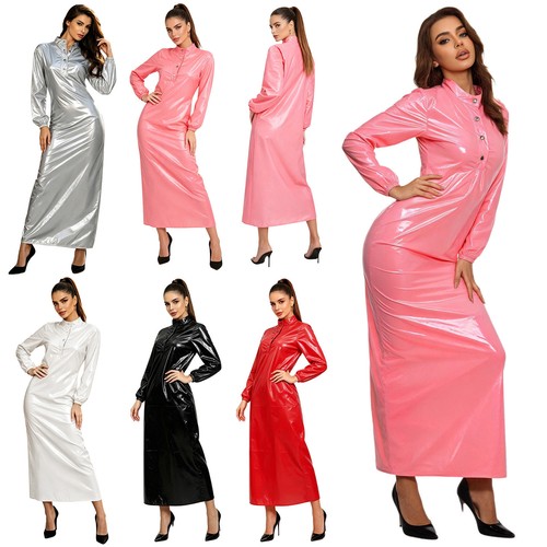 Damen wetlook kleid lang - damen,