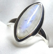 Ring 925 Silber Gr. 18,1 (57) Navette Mondstein Cabochon mit schönem Blau NEU