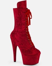 Pleaser ADORE-1045 High Heels Stiefeletten Rot Samt Gr. 43 (NEU)