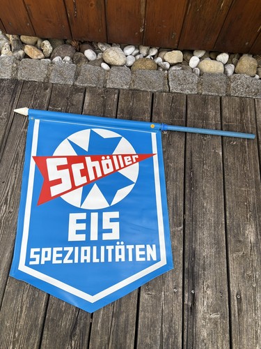 Alte werbefahne schöller eis - werbefahne,