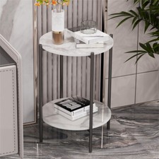 Beistelltisch Sofatisch Couchtisch Rundtisch Weiß 2 Ablagen Nachttisch Keramik