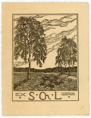 Exlibris jugendstil landschaft - exlibris,