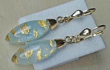 Aquamarin Blattgold Bergkristall Ohrringe Ohr Stecker 375 9kt Gold Hänger ♦️8770