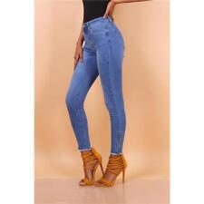 Hautenge Damen Skinny Stretch Jeans mit Zipper am Bein Blau #H2141