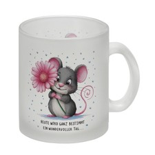 Maus mit Blume Glas Tasse -