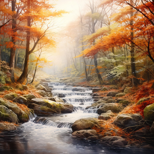 Wandbild fluss wald herbst - fluss,