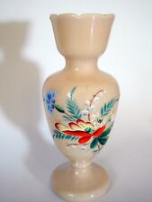 Antik Biedermeier OpalGlas Vase Emaillemalerei floral Milchglas beige Opalinglas