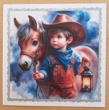 3D-Grusskarte °bezaubernder Junge mit Pferd° Geburtstag Handarbeit