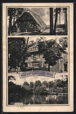Hützel, Gasthaus Alfred Iversen, Schafstall, Mühlenteich, Ansichtskarte 